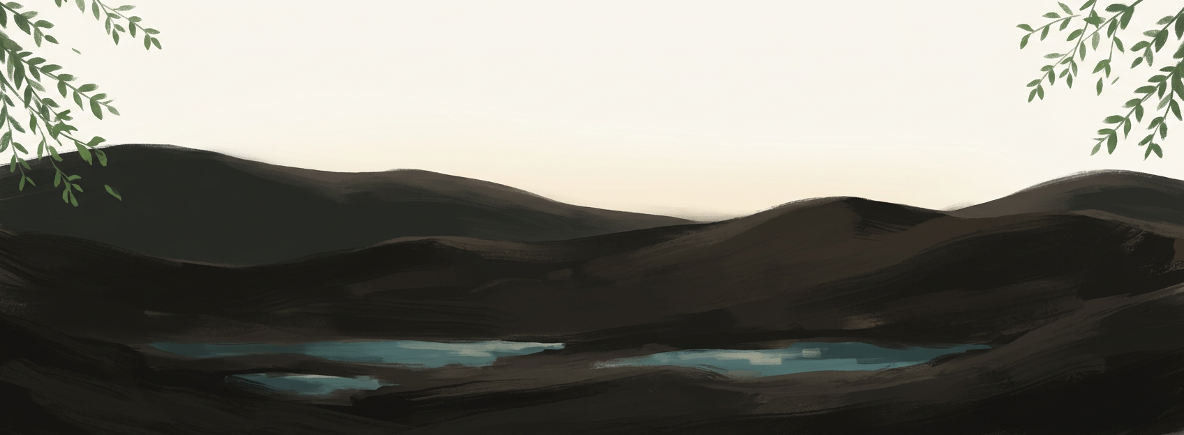 Dark rolling hills with shallow pools of water. Generated illustration.